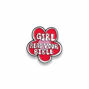 Red 'Girl Read Your Bible' Flower Enamel Pin
